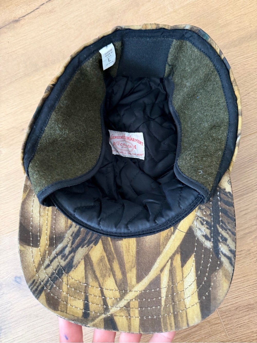 Vintage Filson Camouflage Waxed Cotton & Wool Earflap Cap in Brown and Olive - Picture 6 of 13